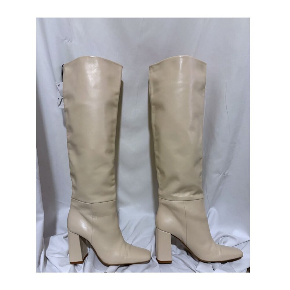 Zara Knee High Leather Boots US 6.5 EU 37 Capsule Go Go Cream Blogger Fave - Picture 6 of 12